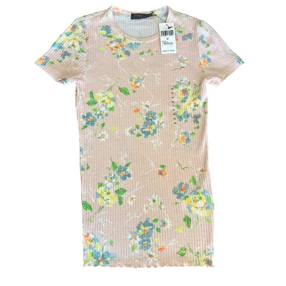 Ralph Lauren ‘Floral Bouquet’ Ribbed Short-Sleeve Lettuce Trimmed Light Weight t - Picture 2 of 13